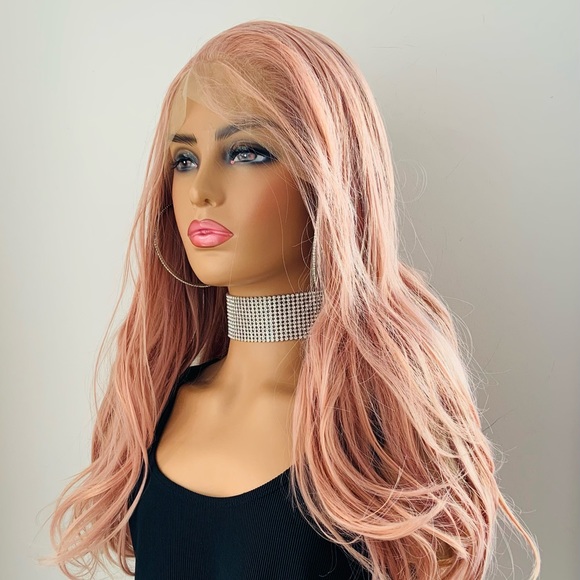 Long 28” Dusty Pink Versatile 13x2.5 Lace Front Premium Synthetic Fiber Wig - Picture 14 of 16